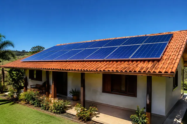 Casa com painéis fotovoltaicos no telhado cerâmico em Bauru